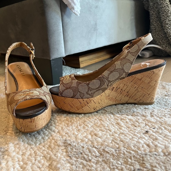 Coach Ferry Signature Platform Wedge Sandals - Picture 1 of 7